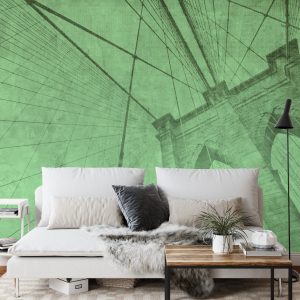 Papier Peint Pont De Brooklyn Vert Grunge – Image 3