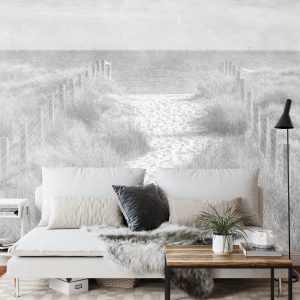 Papier Peint Descendons À La Plage Faded Vintage Black & White – Image 3