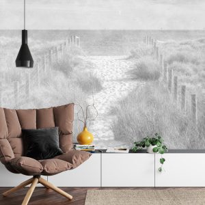 Papier Peint Descendons À La Plage Faded Vintage Black & White – Image 4