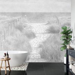 Papier Peint Descendons À La Plage Faded Vintage Black & White – Image 5