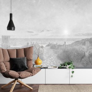 Papier Peint Coucher De Soleil D'été Faded Vintage Noir Et Blanc – Image 4