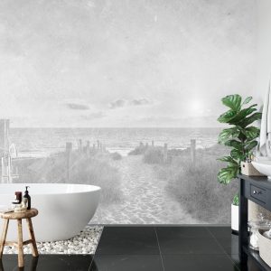 Papier Peint Coucher De Soleil D'été Faded Vintage Noir Et Blanc – Image 5