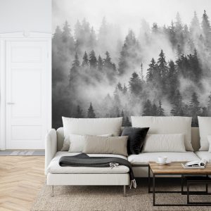 Papier Peint Forêt Dans La Brume Noir & Blanc – Image 6
