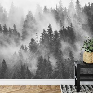 Papier Peint Forêt Dans La Brume Noir & Blanc – Image 7