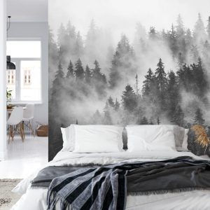 Papier Peint Forêt Dans La Brume Noir & Blanc – Image 8