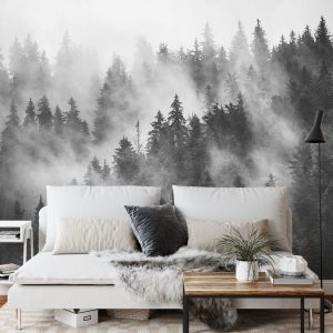 Papier Peint Forêt Dans La Brume Noir & Blanc – Image 3