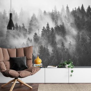 Papier Peint Forêt Dans La Brume Noir & Blanc – Image 4
