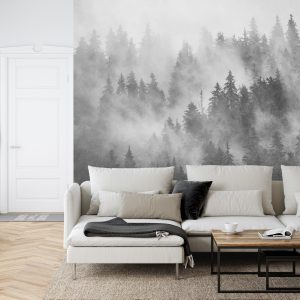 Papier Peint Forêt Dans La Brume Texturé Noir Et Blanc – Image 6