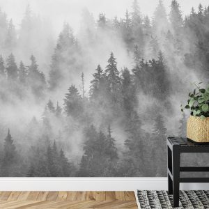 Papier Peint Forêt Dans La Brume Texturé Noir Et Blanc – Image 7