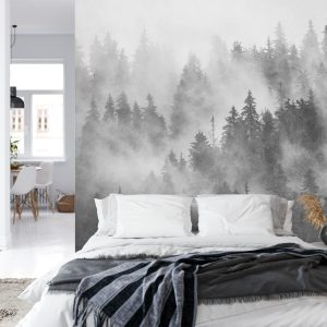 Papier Peint Forêt Dans La Brume Texturé Noir Et Blanc – Image 8