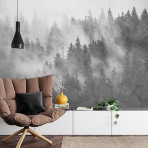 Papier Peint Forêt Dans La Brume Texturé Noir Et Blanc – Image 4