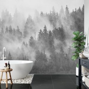 Papier Peint Forêt Dans La Brume Texturé Noir Et Blanc – Image 5