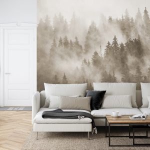 Papier Peint Forêt Dans La Brume Texturée En Sépia – Image 6