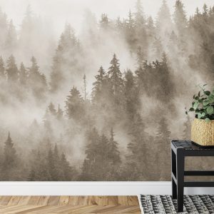 Papier Peint Forêt Dans La Brume Texturée En Sépia – Image 7
