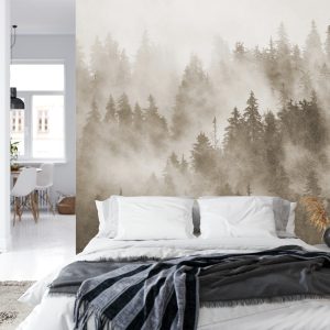 Papier Peint Forêt Dans La Brume Texturée En Sépia – Image 8