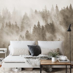Papier Peint Forêt Dans La Brume Texturée En Sépia – Image 3
