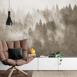 Papier Peint Forêt Dans La Brume Texturée En Sépia – Image 4