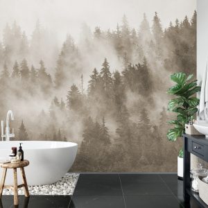Papier Peint Forêt Dans La Brume Texturée En Sépia – Image 5