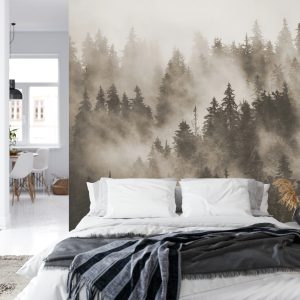 Papier Peint Forêt Dans La Brume En Sépia – Image 8