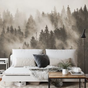 Papier Peint Forêt Dans La Brume En Sépia – Image 3