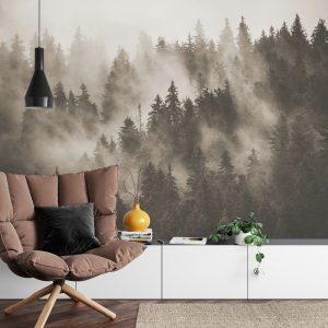 Papier Peint Forêt Dans La Brume En Sépia – Image 4