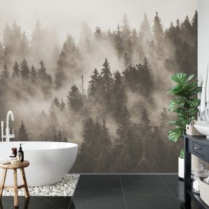 Papier Peint Forêt Dans La Brume En Sépia – Image 5
