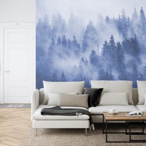 Papier Peint Forêt Dans La Brume Texturée En Bleu – Image 6
