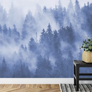Papier Peint Forêt Dans La Brume Texturée En Bleu – Image 7