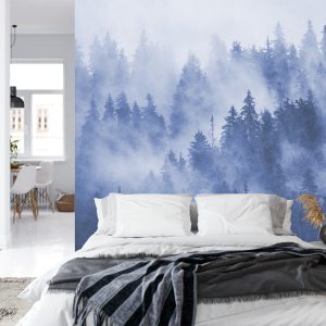 Papier Peint Forêt Dans La Brume Texturée En Bleu – Image 8