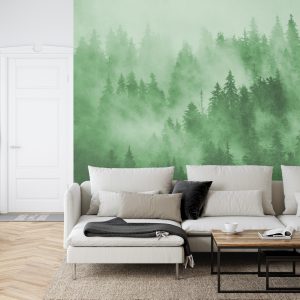 Papier Peint Forêt Dans La Brume En Vert – Image 6
