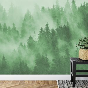 Papier Peint Forêt Dans La Brume En Vert – Image 7