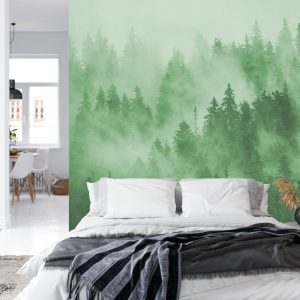 Papier Peint Forêt Dans La Brume En Vert – Image 8