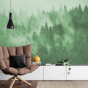 Papier Peint Forêt Dans La Brume En Vert – Image 4