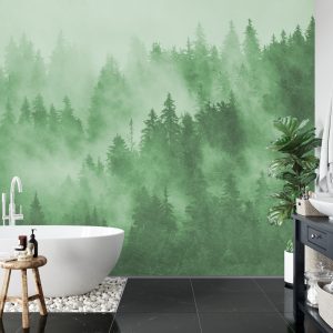 Papier Peint Forêt Dans La Brume En Vert – Image 5