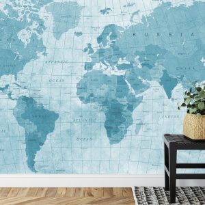 Papier Peint Carte Du Monde Bleu Texturé – Image 7