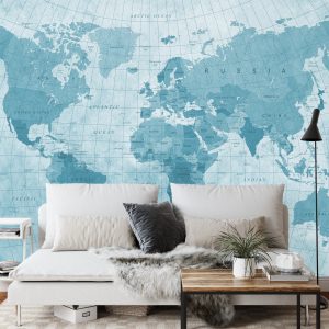 Papier Peint Carte Du Monde Bleu Texturé – Image 3