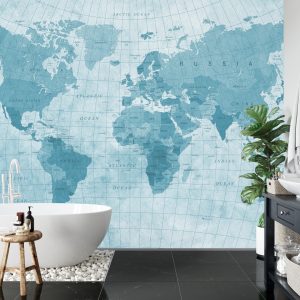 Papier Peint Carte Du Monde Bleu Texturé – Image 5