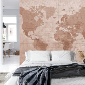 Papier Peint Carte Du Monde Sépia Texturé – Image 8