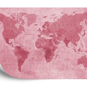 Papier Peint Carte Du Monde Rouge Texturé – Image 2