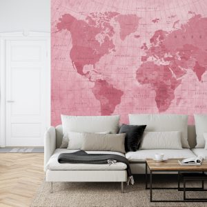 Papier Peint Carte Du Monde Rouge Texturé – Image 6