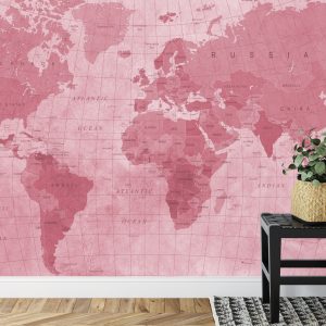 Papier Peint Carte Du Monde Rouge Texturé – Image 7