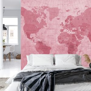 Papier Peint Carte Du Monde Rouge Texturé – Image 8