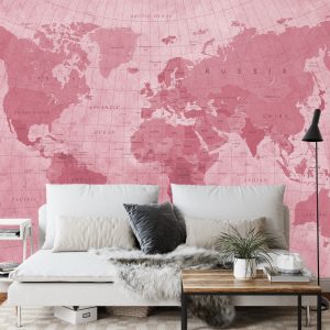 Papier Peint Carte Du Monde Rouge Texturé – Image 3