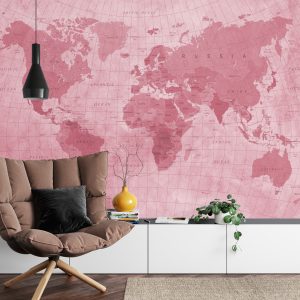 Papier Peint Carte Du Monde Rouge Texturé – Image 4