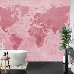 Papier Peint Carte Du Monde Rouge Texturé – Image 5