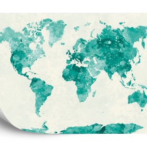 Papier Peint Carte Du Monde Aquarelle Verte – Image 2