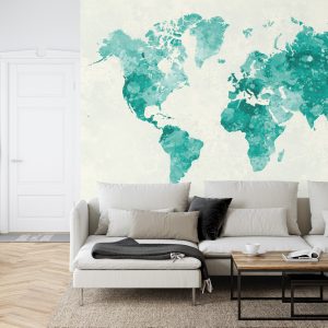 Papier Peint Carte Du Monde Aquarelle Verte – Image 6
