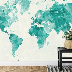 Papier Peint Carte Du Monde Aquarelle Verte – Image 7