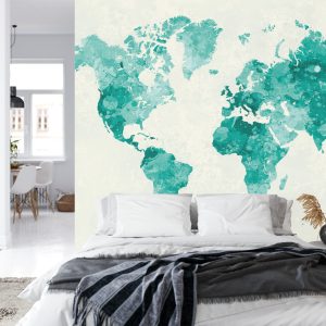 Papier Peint Carte Du Monde Aquarelle Verte – Image 8