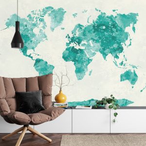 Papier Peint Carte Du Monde Aquarelle Verte – Image 4